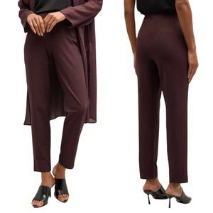 Eileen Fisher Tapered Stretch Crepe Ankle Pants Cassis Burgundy SIZE MEDIUM